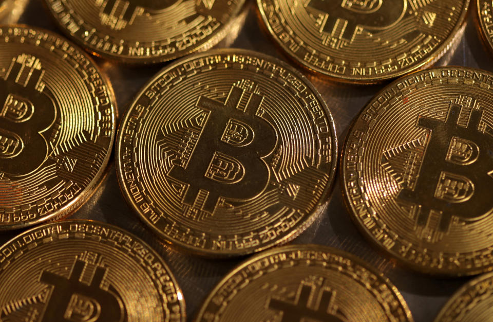 FILE PHOTO: Depictions of the cryptocurrency Bitcoin are seen in this illustration, August 10, 2022. REUTERS/Dado Ruvic/Illustration/File Photo