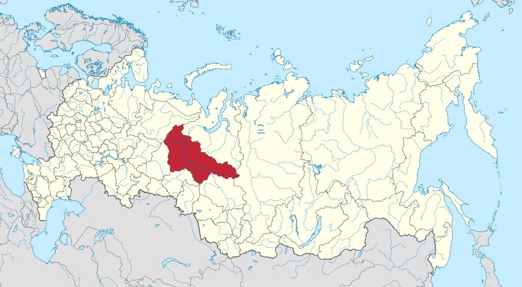 Khanty-Mansi Autonomous Okrug on a map of Russia.