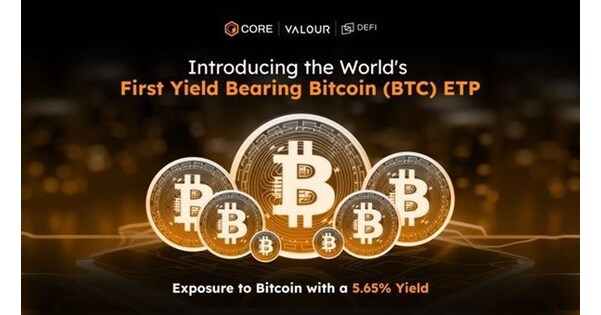 Valor Inc., a subsidiary of DeFi Technologies, introduces the world's first and only yield-bearing Bitcoin (BTC) ETP in collaboration with the Core Foundation, to German investors at Börse Frankfurt, offering exposure to Bitcoin with a yield of 5.65%