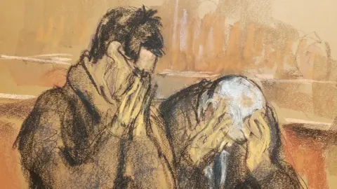 Barbara Fried and Joseph Bankman, parents of FTX founder Sam Bankman-Fried, react after the verdict in Bankman-Fried's fraud trial over the collapse of the failed cryptocurrency exchange is read in federal court in New York, U.S., November 2, 2023, in this courtroom sketch.