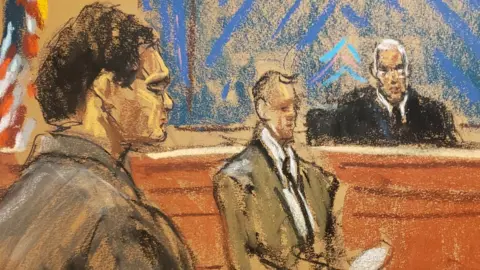 Reuters FTX founder Sam Bankman-Fried stands as the jury foreperson reads the verdict in his fraud trial over the collapse of the failed cryptocurrency exchange in federal court in New York, U.S., November 2, 2023, in this courtroom sketch.